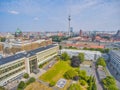 Berlin aerial view from drone, Germany. Buildings, Park and City Tower