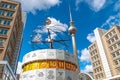 Berlin, Alexanderplatz - World Clock and TV-Tower against blue sky Royalty Free Stock Photo