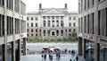 BERLIN - AUGUST 21: Locked down shot of people and traffic near German Bundesrat