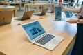 Retail sale of new MacBooks in the official store of Apple in Berlin. Royalty Free Stock Photo
