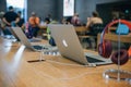 Retail sale of new MacBooks in the official store of Apple in Berlin. Royalty Free Stock Photo