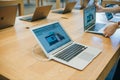 Retail sale of new MacBooks in the official store of Apple in Berlin. Royalty Free Stock Photo