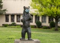 Berlin Bear Statue in Fair Park wearing a mask during the Coronavirus pandemic in Dallas, Texas.