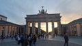 Berlin Brandenburg Gate at the evevning. Timelapse. Panoramic view.