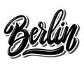 Berlin capital of Germany. Lettering phrase on white background. Design element for poster, banner, t shirt, emblem. Vector