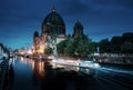 Berlin Cathedral with excursion boat on Spree river, Royalty Free Stock Photo