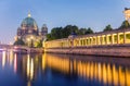 Berlin Cathedral at night with Spree river reflections of column Royalty Free Stock Photo