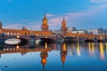 Berlin city skyline at Oberbaum Bridge and Spree River in Germany Royalty Free Stock Photo