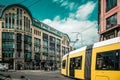 Berlin city tram, electric train on the street at Hackescher Markt. in Berlin Royalty Free Stock Photo