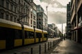 Berlin city tram, electric train on the street at Hackescher Markt. in Berlin Royalty Free Stock Photo