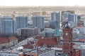 Berlin cityscape with berlin town hall flag