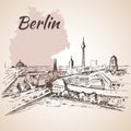 Berlin cityscape with Germany map