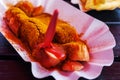 Berlin currywurst in a bowl Royalty Free Stock Photo