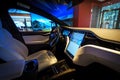 Interior of the full-sized, all-electric, luxury, crossover SUV Tesla Model X.