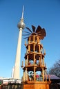 Berlin fernsehturm and wood christmas carrousel