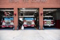 Berlin Fire Company. Fire station in a small town Berlin in Maryland USA. Three fire trucks are in the open garage