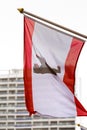 A berlin flag with plattenbau building in the background
