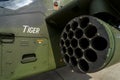 Cassette to launch unguided rockets of the attack helicopter Eurocopter Tiger, close-up. Royalty Free Stock Photo