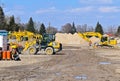 Construction site with various materials in front of some earthmovers in Berlin-Lichtenrade Royalty Free Stock Photo