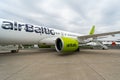 Fragment of the narrow-body jet airliner Bombardier CS300, by AirBaltic.