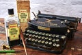 Historical writing utensils on a wooden table