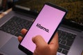 Berlin, Germany - April 22, 2021: Klarna logo displayed on smartphone. Klarna offers direct payments, pay after delivery options