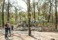 A lot of big soap bubbles that a person lets in a park, on a street in Berlin, near the Reichstag Royalty Free Stock Photo