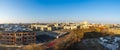 Panoramic view of the historic quarters in the center of Berlin in the evening sun.