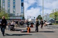 Berlin, Germany - April 24, 2023: Protesters from the group Last Generation sitting on the street and blocking traffic