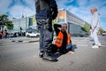 Berlin, Germany - April 24, 2023: Protesters from the group Last Generation sitting on the street and blocking traffic