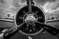 Radial engine Wright R-1820-9 of the military trainer aircraft North American T-28B Trojan, close-up.