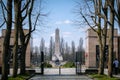 Berlin, Germany - April 21, 2023: The Soviet war memorial in Schonholzer Heide, Pankow, where 13,200 Soviet soldiers who