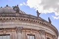 View to the dome on the roof of the Bode Museum on Berlin`s Museum Island with the golden lettering of the name Royalty Free Stock Photo