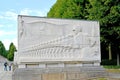 BERLIN, GERMANY. A bas-relief with the image of a system of the Soviet soldiers. The Soviet military memorial in Treptov-park