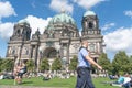 Berlin Cathedral standing proud from street and gardens on Museum Island