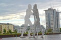 BERLIN, GERMANY. Modern sculpture `Molecular Man` in the Spree River