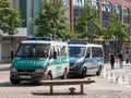 Old Green Police Car And New Blue Police Car In Berlin, Germany