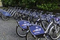 Parked rentable bikes in downtown Berlin, Germany