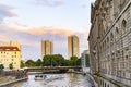 The river Spree at the medieval Nikolai quarter in Berlin, Germany. On the right you can see the historic Ribbeck House and in the