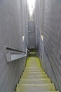 BERLIN, GERMANY. Staircase leading to the emergency exit. Holocaust Memorial. German text - emergency exit