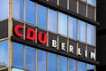 CDU Berlin symbol on glass building facade. The Christian Democratic Union of Germany is a liberal-conservative political party,