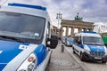 BERLIN, GERMANY - DEC 1, 2018: Anti-immigration demonstration, The Brandenburg Gate, Berlin, Germany