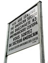 Wooden sign at Checkpoint Charlie crossing, Berlin, Germany