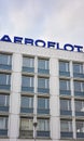 Berlin, Germany - December 12, 2023: Aeroflot Russian Airlines sign on the roof of a building