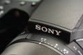 BERLIN, GERMANY DECEMBER 2019: Close-Up of the SONY Cyber-shot DSC-RX10 M4 with Sony Logo