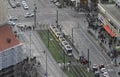 People pass tram ways in the city centre of Berlin