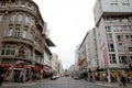 Berlin, Germany - December 20, 2019: People visit famous Checkpoint Charlie in Berlin. During the Cold War it was the best known