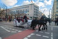 Berlin, Germany - December 02, 2016: White carriage with black horses in Berlin on the street