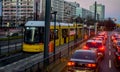 Berlin, Germany - December 02, 2016:Yellow tram on the streets of Berlin