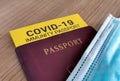 Close-up image of passport and vaccination immunity card, covid, corona virus